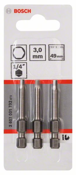 BOSCH Schrauberbit Extra-Hart HEX 3, 49 mm, 3er-Pack