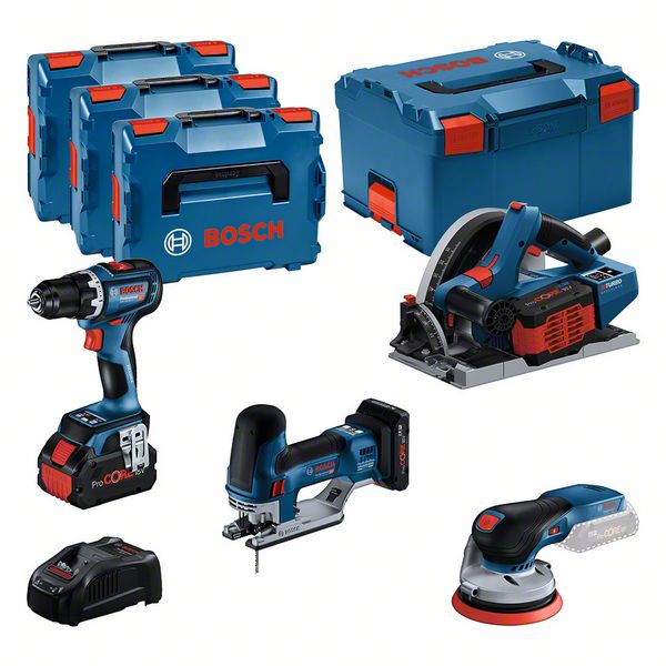 BOSCH Combo Kit 4 tool kit 18V Profi Set Schreiner (GSR,GKT,GST)