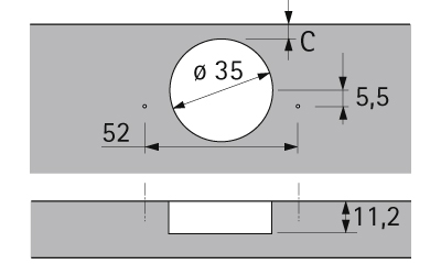 HETTICH Intermat Dicktürscharnier, Türdicke bis 32 mm (Intermat 9936), halb vorliegend, zum Anschrauben (-), 73917
