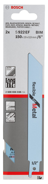 BOSCH Säbelsägeblatt S 922 EF, Flexible for Metal, 2er-Pack