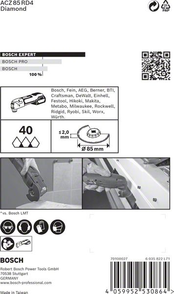 BOSCH EXPERT Grout Segment Blade ACZ 85 RD4 Blatt für Multifunktionswerkzeuge, 85 mm. Für oszillierende Multifunktionswerkzeuge