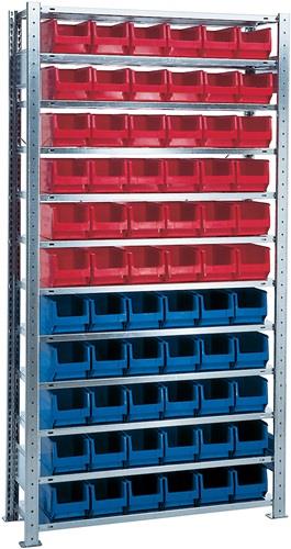 Nordwest Steckregal H2000xB1000xT300mm Grundregal 12 Stahlböden 30xMK4 blau,36xMK4 rot