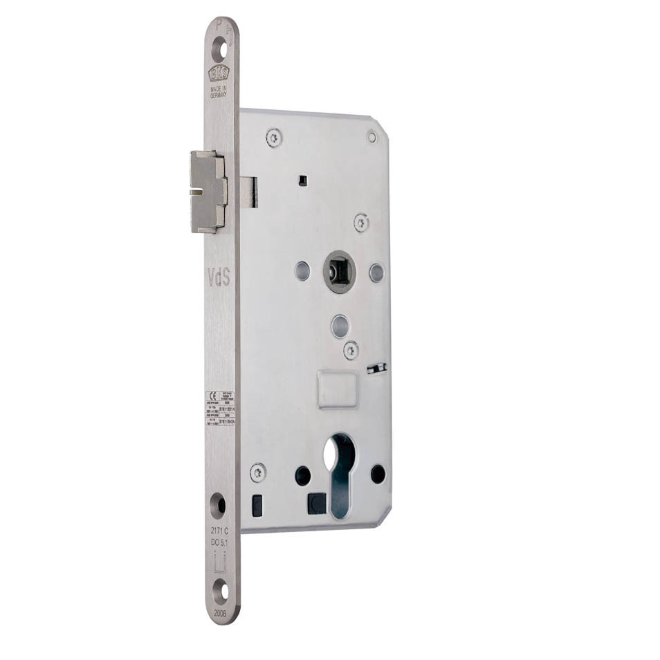 BKS Elektrisch kuppelbares Panik-Einsteckschloss für zweiflügelige Türe B 2171, rund, 9/72 mm, Edelstahl
