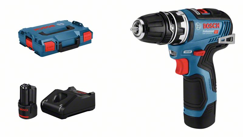 BOSCH Akku-Bohrschrauber GSR 12V-35 FC, mit 2 x 3.0 Ah Li-Ion Akku, 1 Aufsatz, L-BOXX