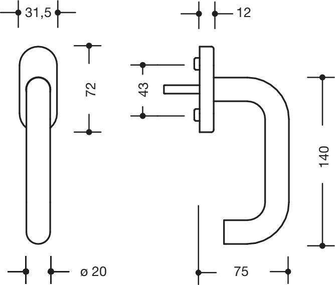 HEWI Fenstergriff 111XAFG.1, Edelstahl, 111XAFG.1
