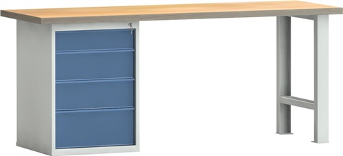 KLW Werkbank PW700 B2000xT700xH840mm Buche Multiplex lichtgrau/brillantblau 4Schubl.
