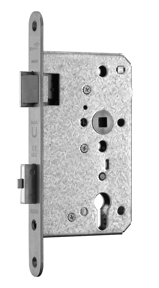 BMH FH Panik-Einsteckschloss für zweiflügelige Türe 6128 PZ, 9/72 mm, rund, Edelstahl BMH FH Panik-Einsteckschloss für zweiflügelige Türe 6128 PZ, 9/72 mm, rund, Edelstahl