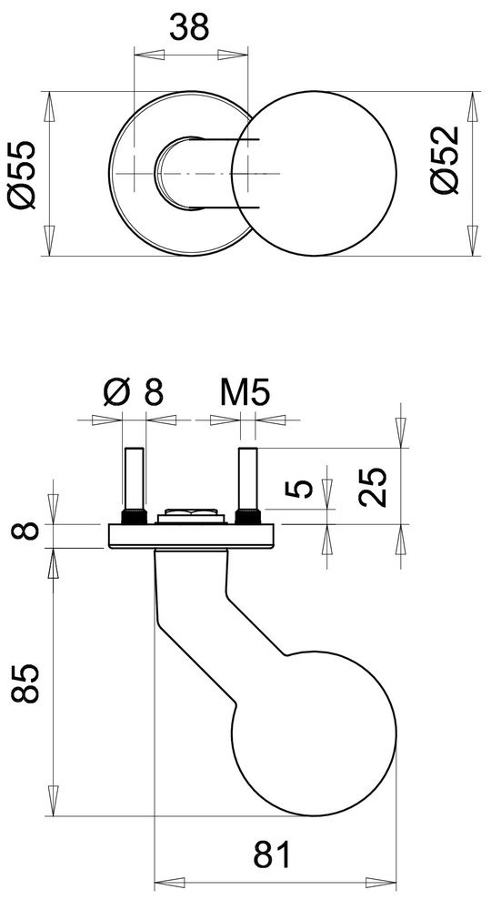 EDI Knopf auf runder Rosette 1052/4020, Edelstahl