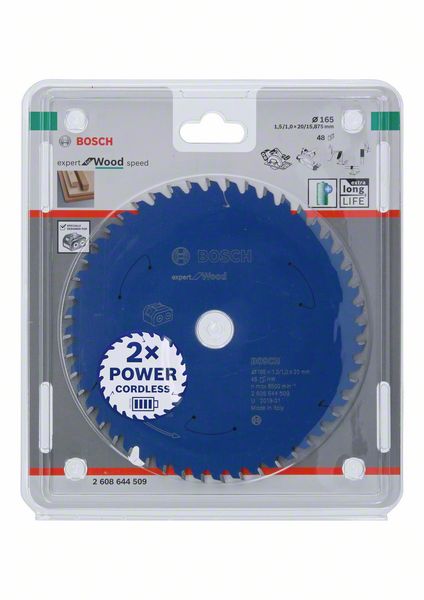 BOSCH Akku-Kreissägeblatt Expert for Wood, 165 x 1,5/1 x 20, 48 Zähne
