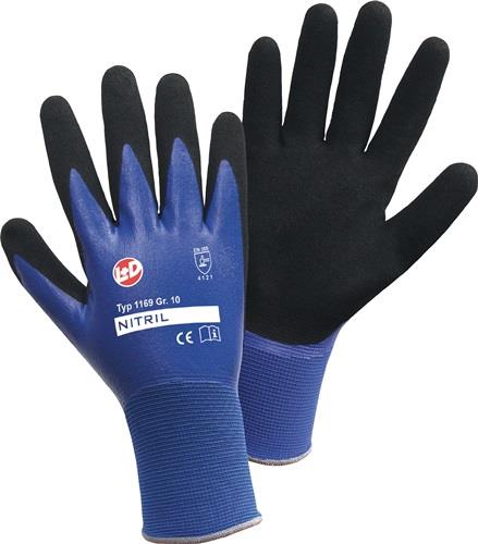 Leipold + Döhle Handschuhe Nitril Aqua Gr.10 blau/schwarz Nyl.m.dop.Nitril EN 388 PSA II