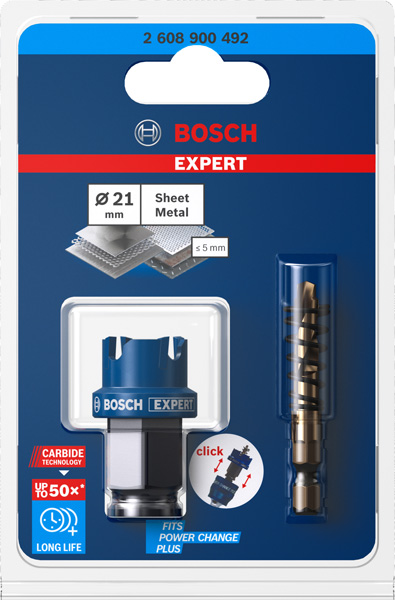 BOSCH EXPERT Sheet Metal Lochsäge, 21 × 5 mm. Für Dreh- und Schlagbohrer