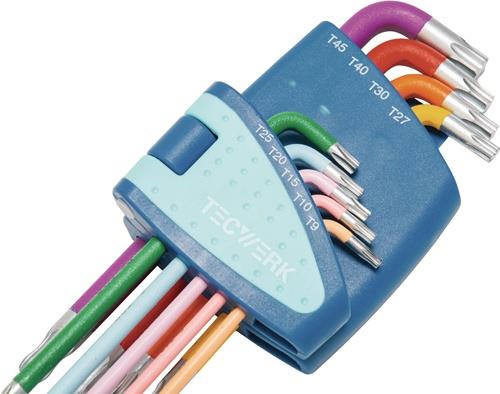 Winkelschraubendrehersatz 9-tlg.T9-T45 farbcodiert Ku.-Halter TECWERK