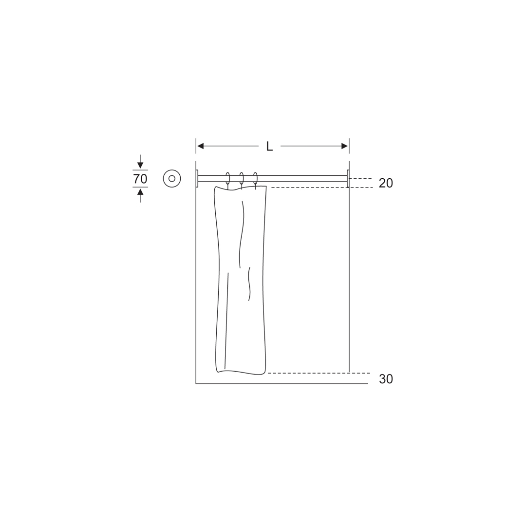 KWS Duschvorhangstange für Nischen 900mm Edelstahl fein matt