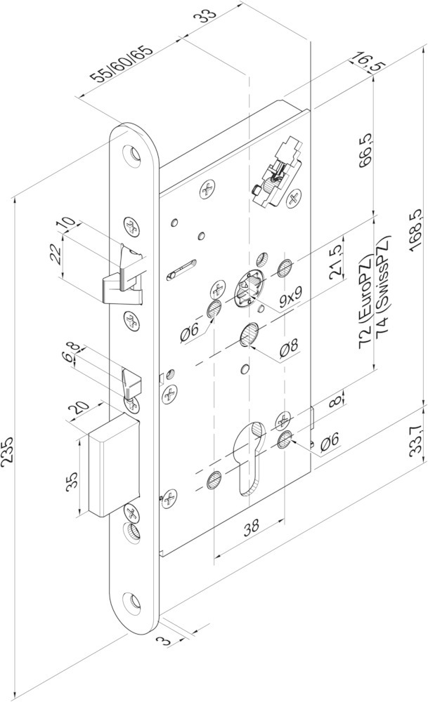 effeff Einsteckschloss (elektromechanisch) 709X, Panik Funktion E, Stahl, Ruhe-/Arbeitsstrom, Flachstulp, 1-flg., mit FS effeff Einsteckschloss (elektromechanisch) 709X, Panik Funktion E, Stahl, Ruhe-/Arbeitsstrom, Flachstulp, 1-flg., mit FS