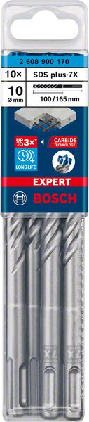 BOSCH EXPERT SDS plus-7X Hammerbohrer, 10 x 100 x 165 mm, 10-tlg.. Für Bohrhämmer