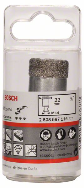 BOSCH Diamanttrockenbohrer Dry Speed Best for Ceramic, 22 x 35 mm