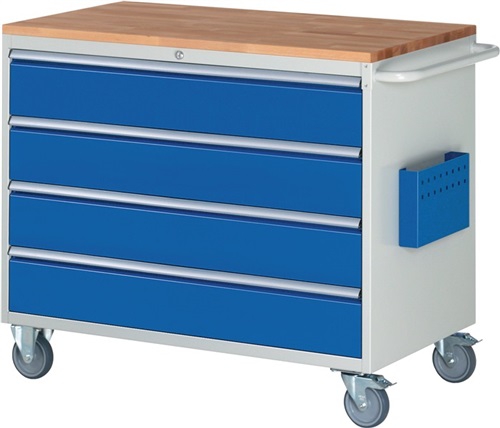 RAU Werkstattwagen Buchenplatte H975xB1145xT650mm lichtgrau/enzianblau 4 x 180mm