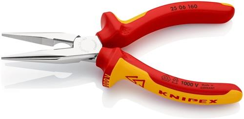 KNIPEX Flachrundzange DIN ISO 5745 L.160mm flach/rund ger.Mehrkomp.-Hülle VDE KNIPEX