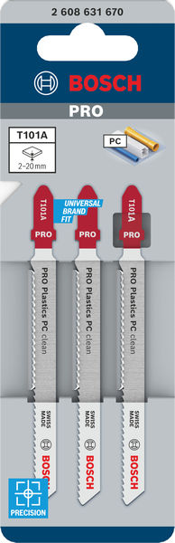 BOSCH Stichsägeblatt T 101 A Clean for PC, 3er-Pack