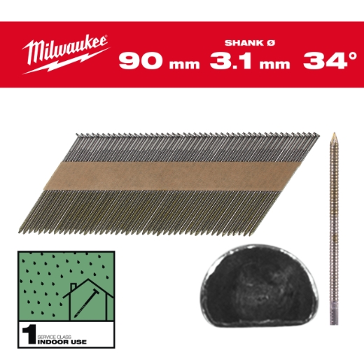 7,4 x 3,1 x 90 mm, Ringschaft blank, 34° D-Kopf-Nägel für M18FFN