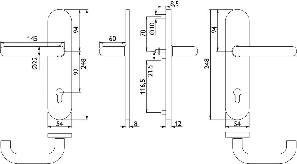 HERMAT Schutz-Drückergarnitur BASIC 01 1801.22Ø/2089.SH, ES 1, Edelstahl