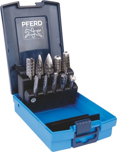 PFERD Frässtifteset 81 Schaft-D.6mm 10-tlg.HSS 3 bruchfeste Ku.-Box PFERD