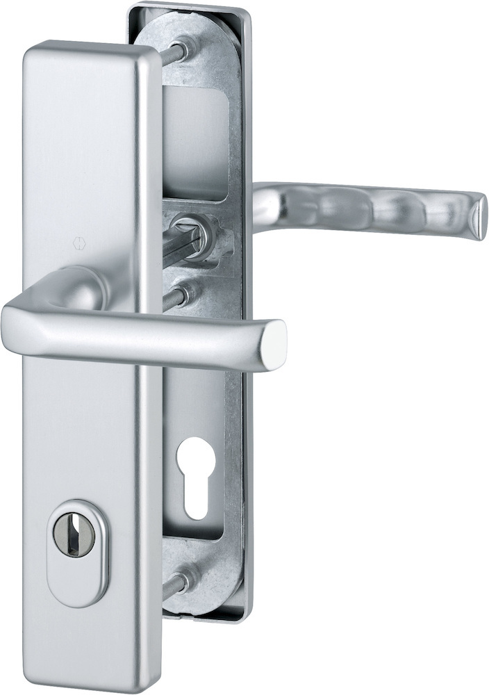 HOPPE® Schutz-Drückergarnitur mit Langschild London 113/2222ZA/2210, 10/92 mm, Aluminium, 3672881