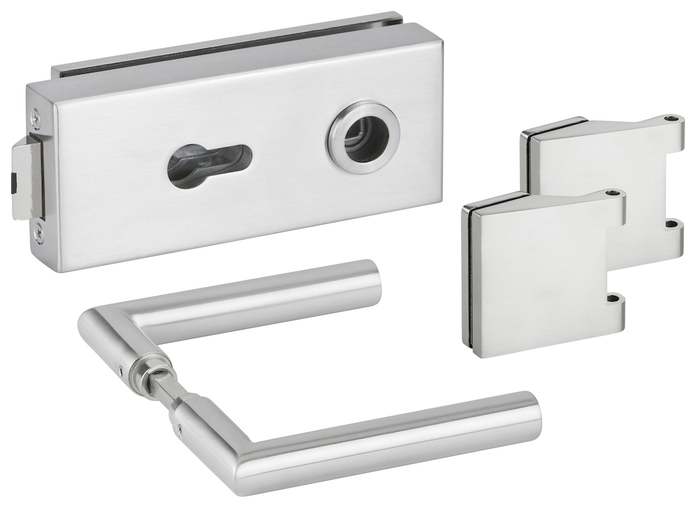 HERMAT Ganzglastürschloss-Set BASIC SQUARE 6773L/6325.P/1802, Edelstahl HERMAT Ganzglastürschloss-Set BASIC SQUARE 6773L/6325.P/1802, Edelstahl