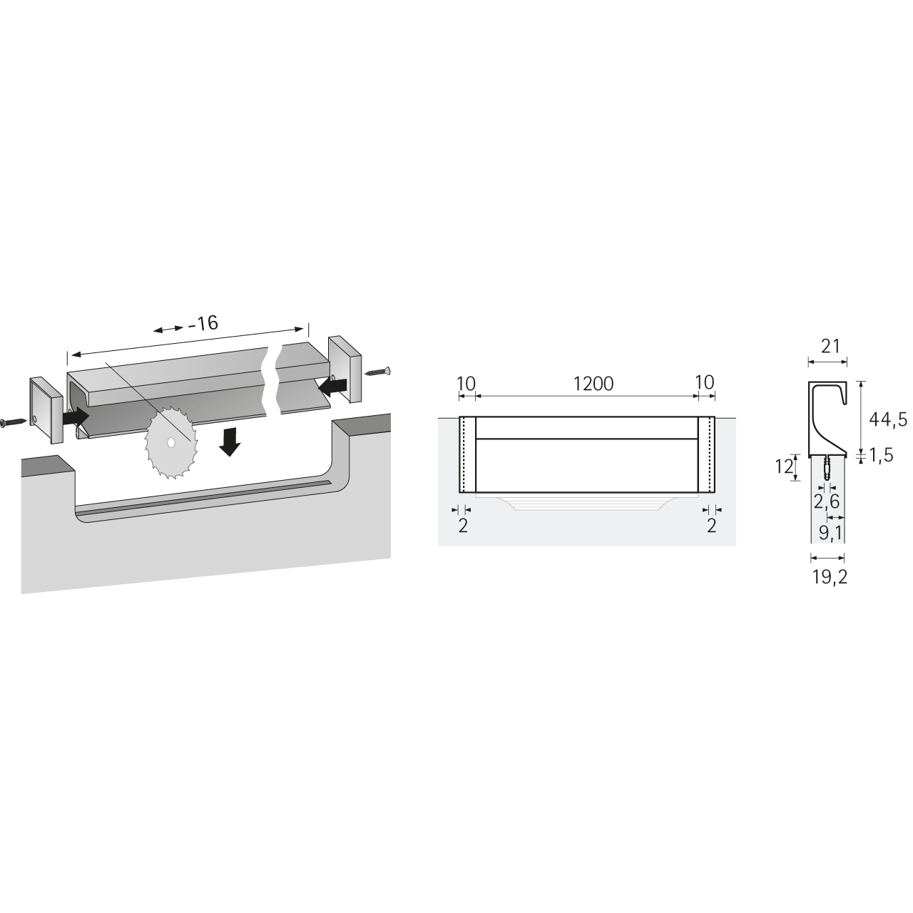 HETTICH Einsetzgriff Capris, L 1200 mm, B 21 mm, H 46 mm, Edelstahl Optik, 9149296