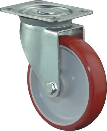 BS ROLLEN Lenkrolle D.80mm Trgf.120kg PU Platte L104xB80mm Farbe Rl.rot BS ROLLEN