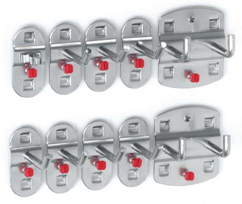 RASTERPLAN Werkzg.h.10-tlg.ku.-besch.7 Haken/2 Doppelhaken/1 Werkzeugklemme RASTERPLAN