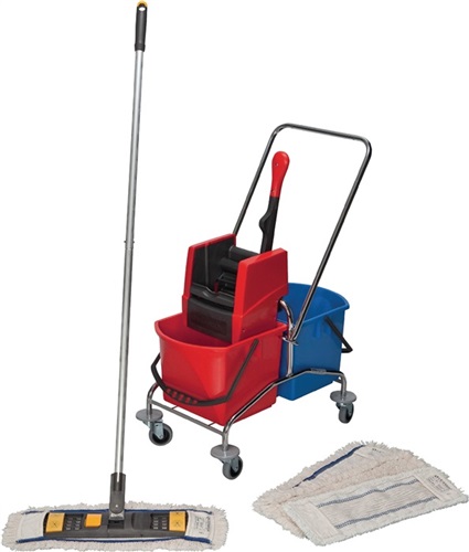 VERMOP Reinigungswagenset Eimer 2x17l Presse/Stiel/Halter/4 Mopps STA
