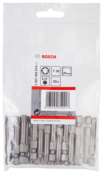 BOSCH Schrauberbit Extra-Hart T30, 49 mm, 25er-Pack