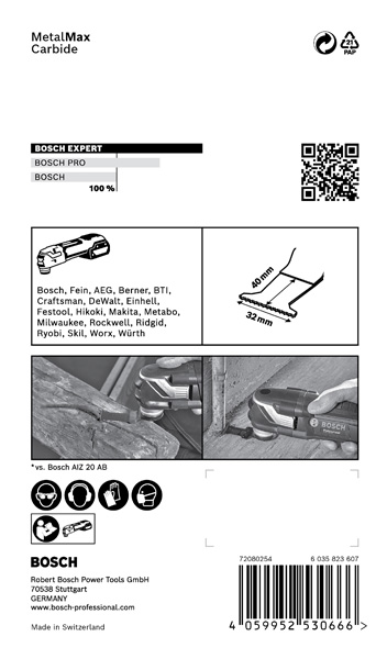 BOSCH EXPERT MetalMax AIZ 32 AIT Blatt für Multifunktionswerkzeuge, 40 x 32 mm. Für oszillierende Multifunktionswerkzeuge