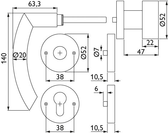 HERMAT Wechselgarnitur mit Rosetten BASIC 04 1804/2036.K/3127, Edelstahl