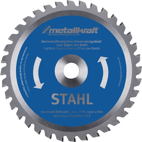 METALLKRAFT Metallkreissägeblatt STA D.355mm B.2,4mm HM Bohrungs-D.25,4mm Z.80 METALLKRAFT