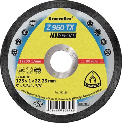 KLINGSPOR Trennscheibe Z 960 TX D125x1mm ger.INOX Bohr.22,23mm KLINGSPOR