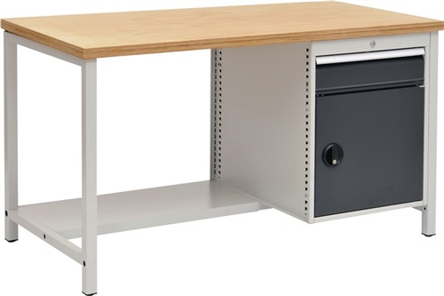 BEDRUNKA+HIRTH Werkbank grau lichtgrau B1500xH859xT750mm Buche Multiplex 40mm 1 Schubl.1 Tür