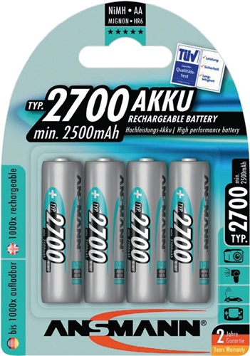 ANSMANN Akkuzelle 1,2 V 2700 mAh R6-AA-Mignon HR6 4 4St./Blister ANSMANN