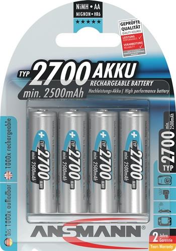 ANSMANN Akkuzelle 1,2 V 2700 mAh R6-AA-Mignon HR6 4 4St./Blister ANSMANN