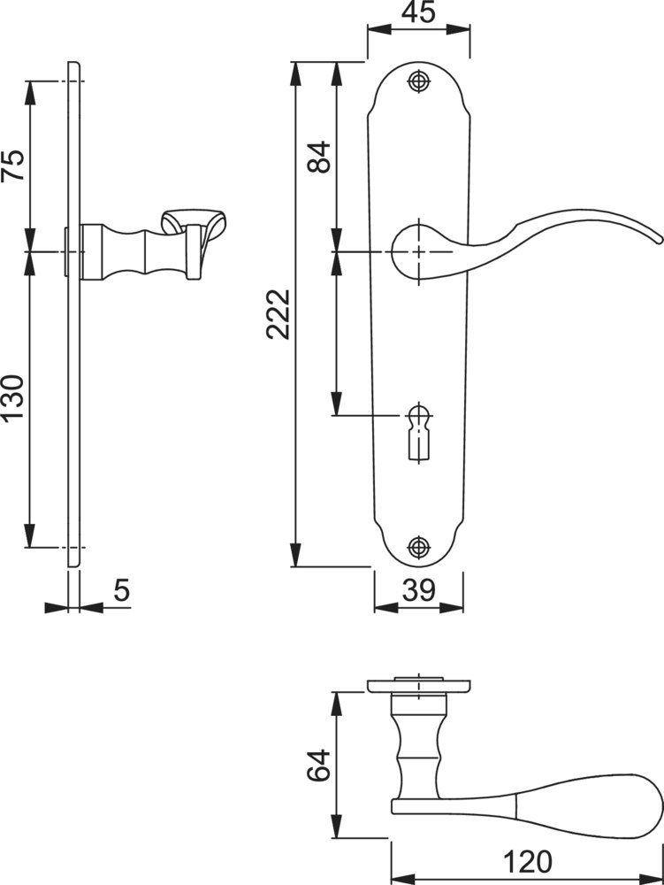HOPPE® Drückergarnitur mit Langschild Caracas M112SLN/2021, Messing, 8168098