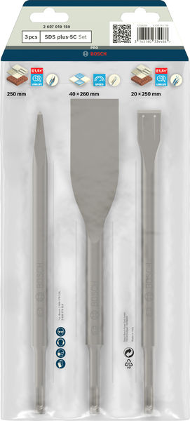 BOSCH Meißel-Set mit SDS plus, 3-teilig, 250, 250, 260 x 20, 40 mm
