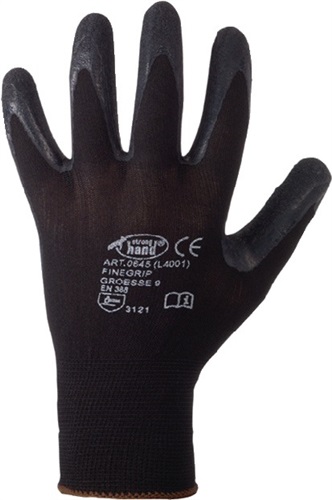 STRONGHAND Handschuhe Finegrip Gr.9 schwarz EN 388 PSA II Nyl.m.Schrumpf-Latex STRONGHAND