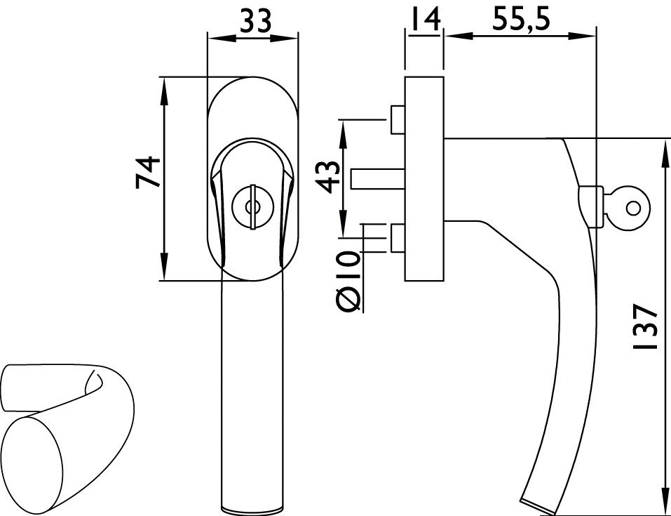 HERMAT Fenstergriff abschließbar BASIC 07 1807/TBT, Edelstahl