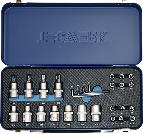 TECWERK Steckschlüsselsatz 27-tlg.1/4+1/2 Zoll T10-T55/E4-E20 TECWERK