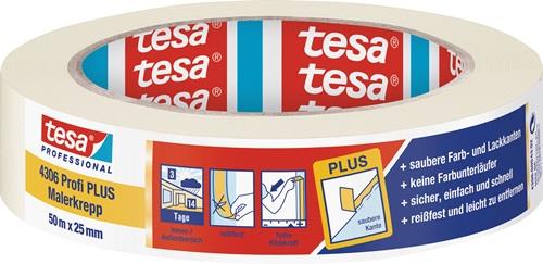 TESA Malerkreppband 4306 Profi PLUS leicht gekreppt hellbeige L.50m B.25mm Rl.TESA