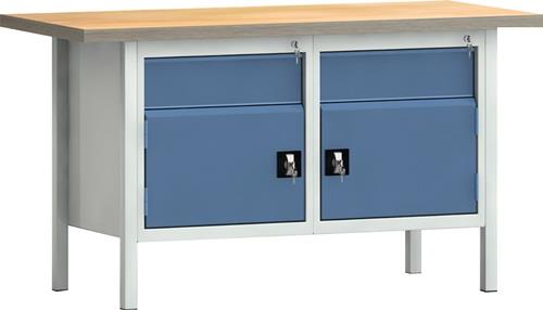KLW Werkbank PW 700 B1500xT700xH840mm Buche Multiplex grau/blau 2 Schubl.2 Türen