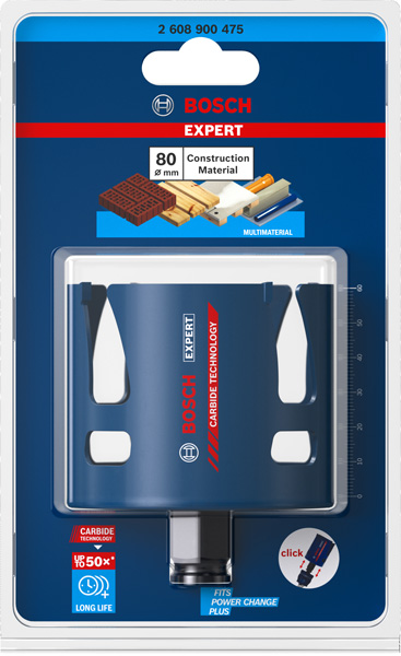 BOSCH EXPERT Construction Material Lochsäge, 80 x 60 mm. Für Dreh- und Schlagbohrer