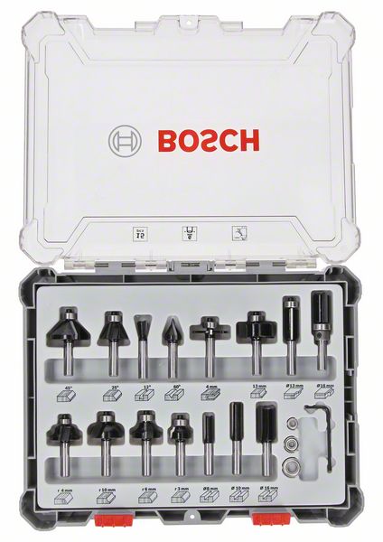 BOSCH Fräser-Set, 6-mm-Schaft, 15-teilig