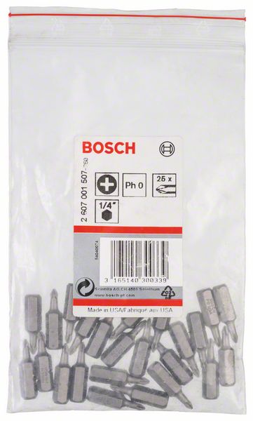 BOSCH Schrauberbit Extra-Hart PH 0, 25 mm, 25er-Pack